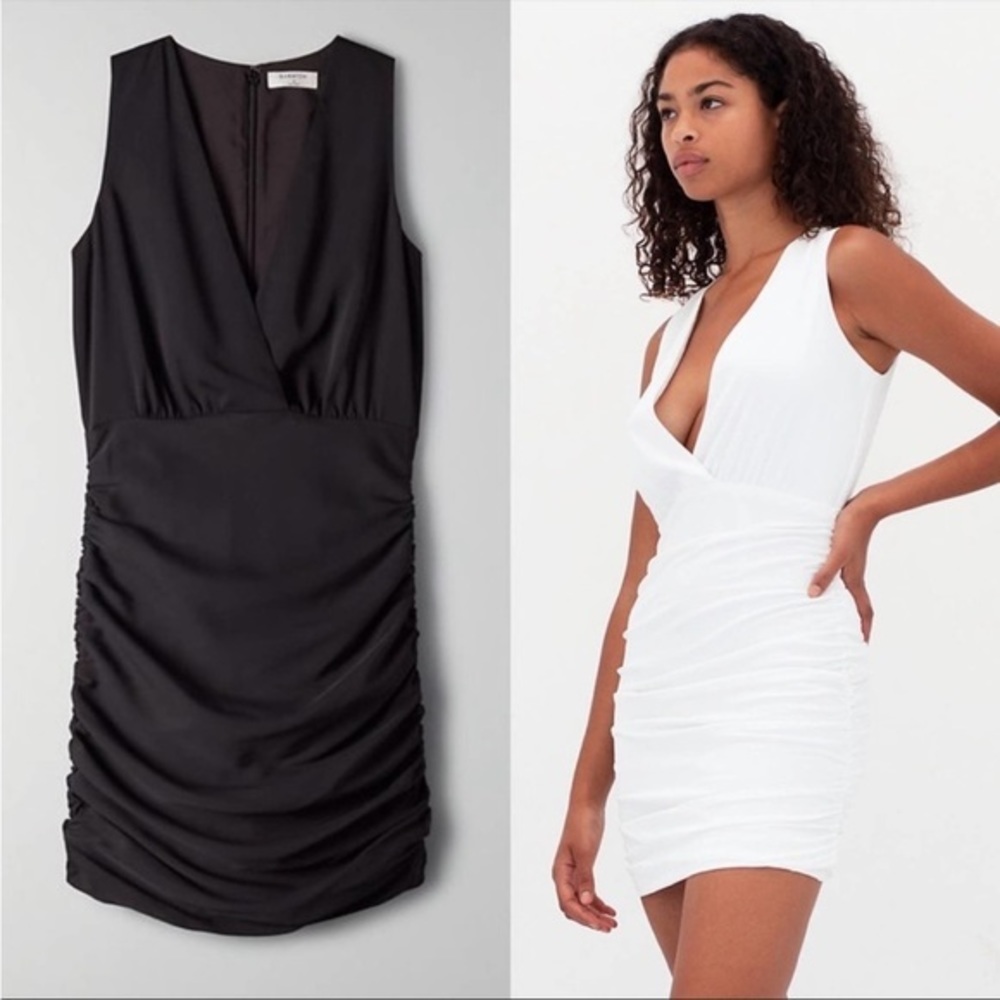Aritzia Black and White Ruched Mini Dress
